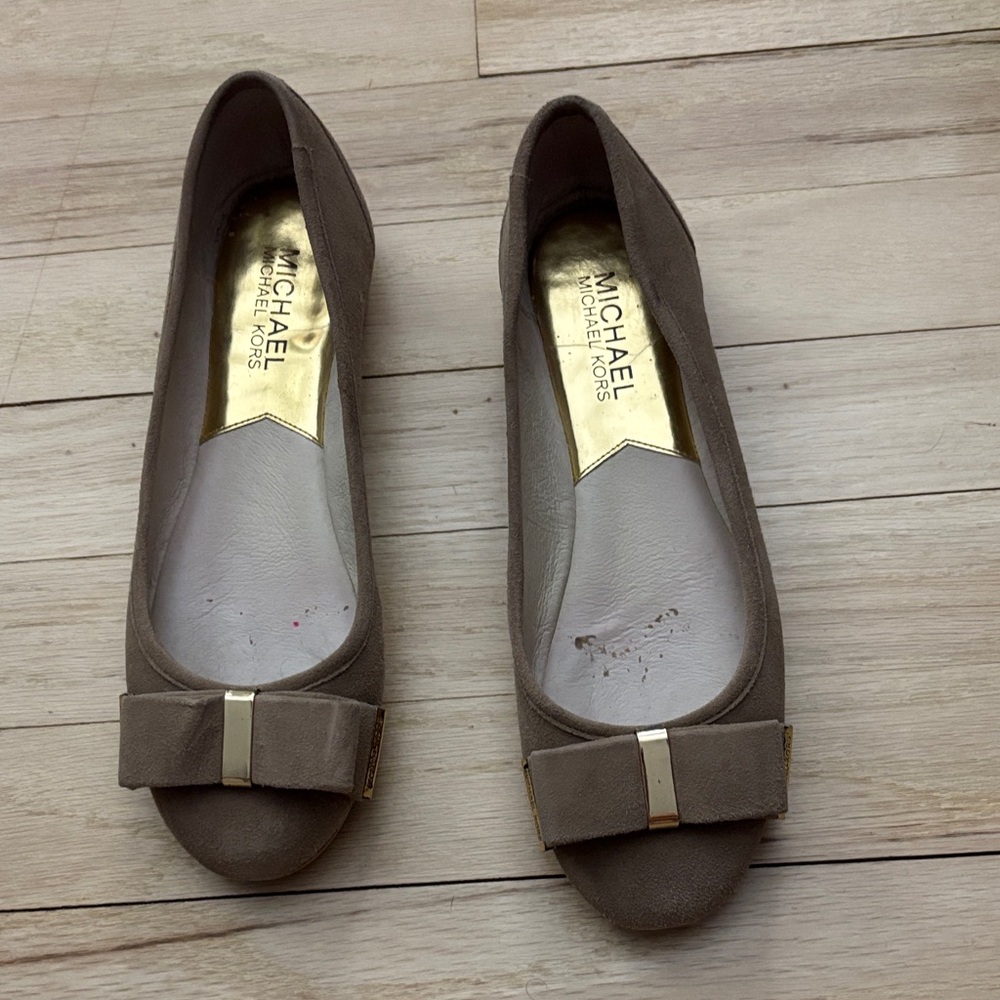 Michael Kors Taupe Bow Flats with Gold Accent